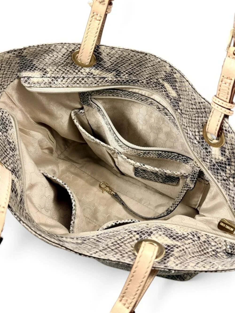 Michael Kors Jet Set Python Embossed Leather Tote Bag - Gray Taupe Neutral